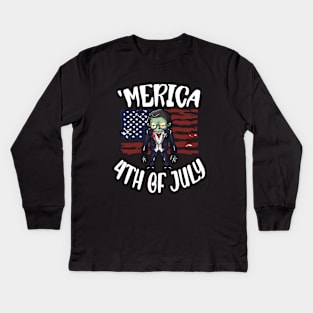 Scary Halloween Zombie Independence Day Celebration 4th Usa American Flag July Fourth Kids Long Sleeve T-Shirt